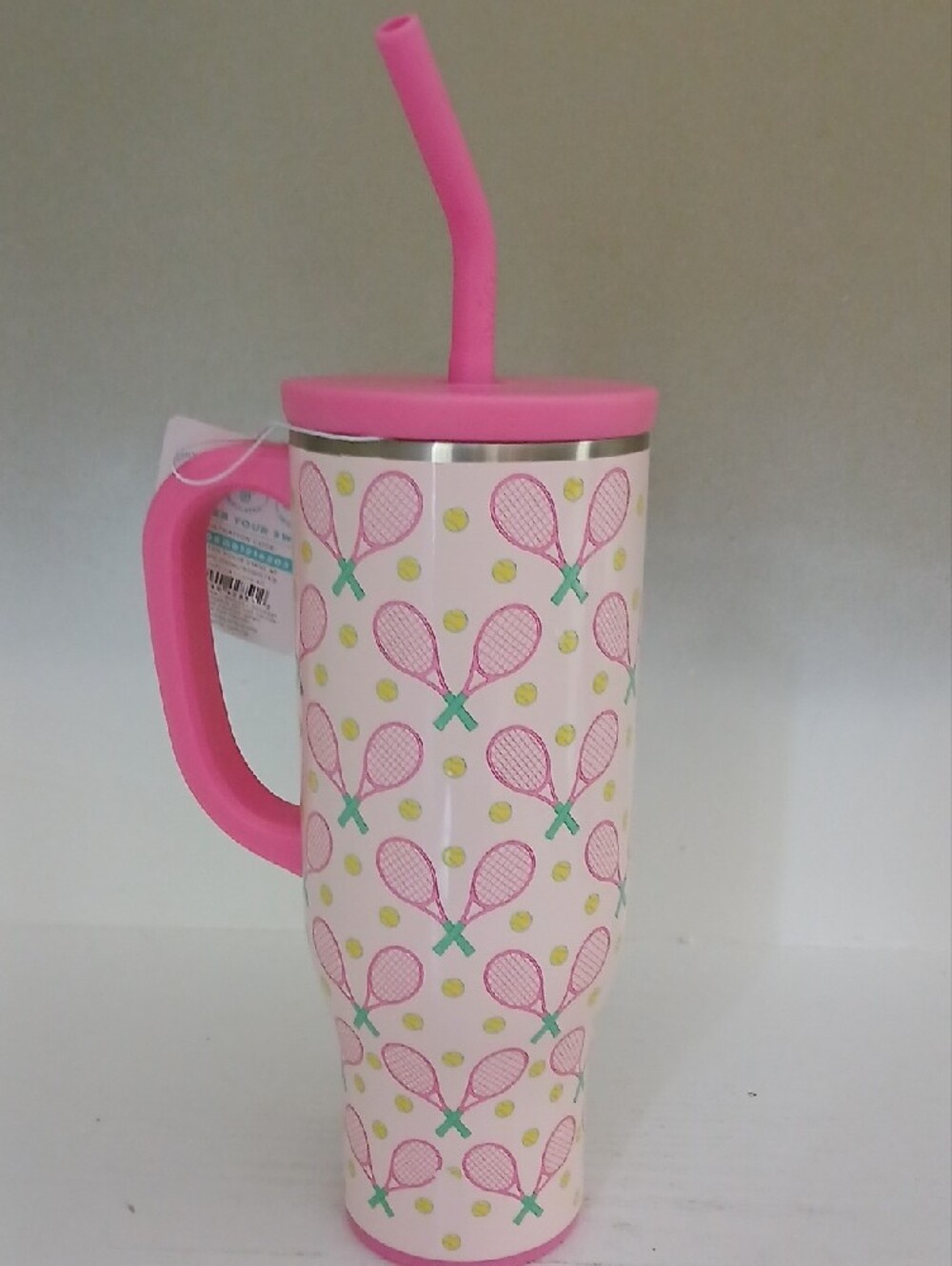 Pink Tennis Print Insulated Tumbler with Straw - Picture 2 of 3